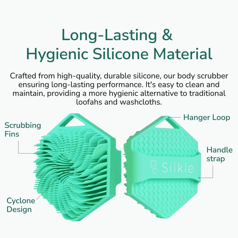 SILKLE Silicone Body Scrubber – Gentle Exfoliating Shower Scrubber for Body & Bath, Silicone Shower Brush & Loofah Alternative – Non-Slip Silicone Body Brush, Quick Dry, Hygienic - Green - Image 4